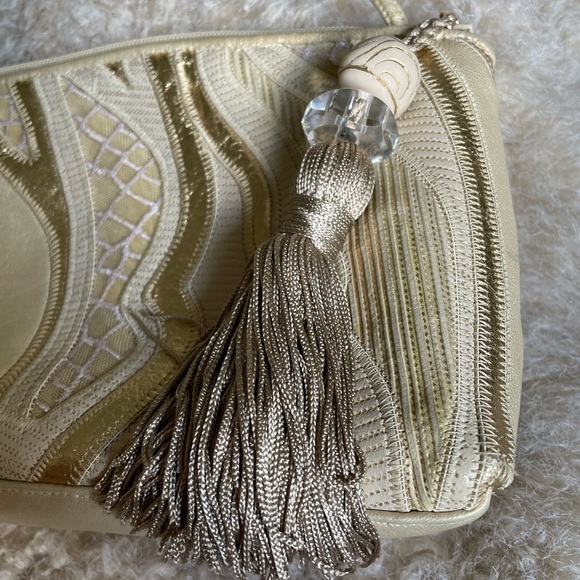 Sharif - vintage purse - cream - metallic - crossbody - gold - leather - Picture 5 of 7